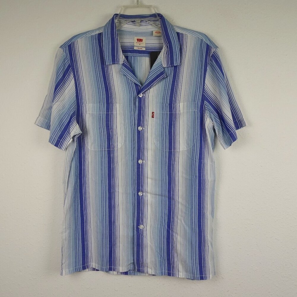 Levi's Button Front Shirt Men's S Blue Stripe Camp Shirt Lightweight Casual